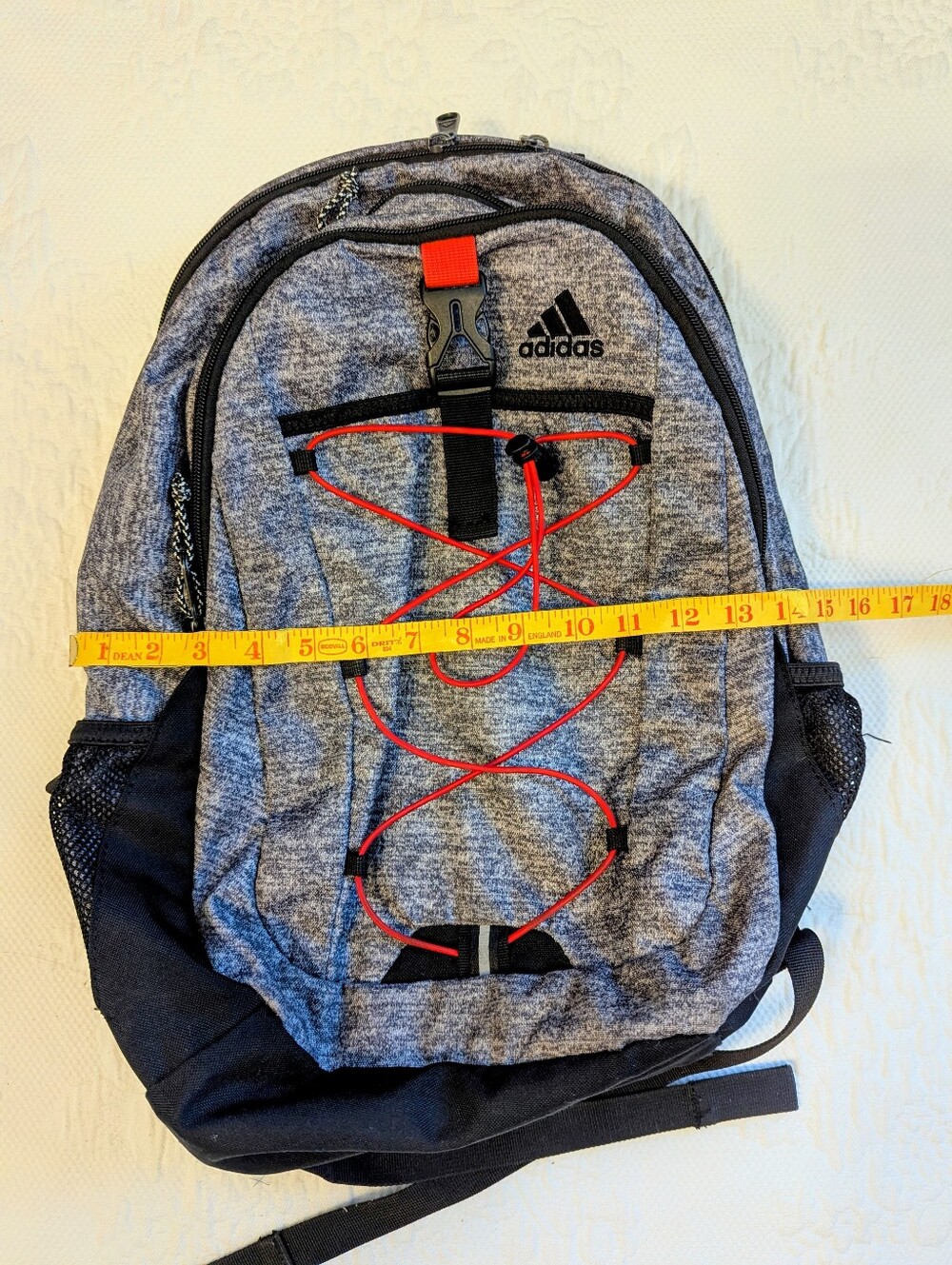 Adidas Gray Heather & Red Bungee Backpack Bookbag School Gym Travel - Picture 10 of 11